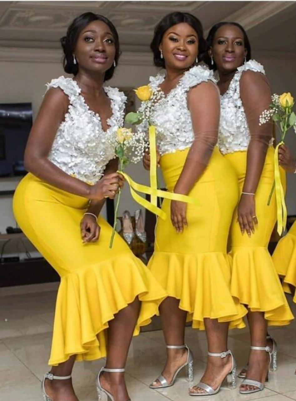 yellow satin bridesmaid dresses