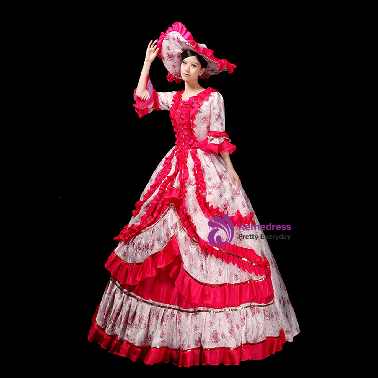 The Largest Variety Of Styles Fuchsia Ball Gown Print 3/4 Sleeve Drama ...