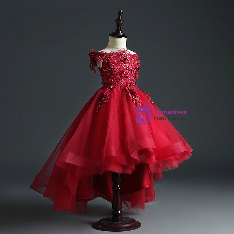 One Shoulder with Flower Flower Girl Dress Burgundy