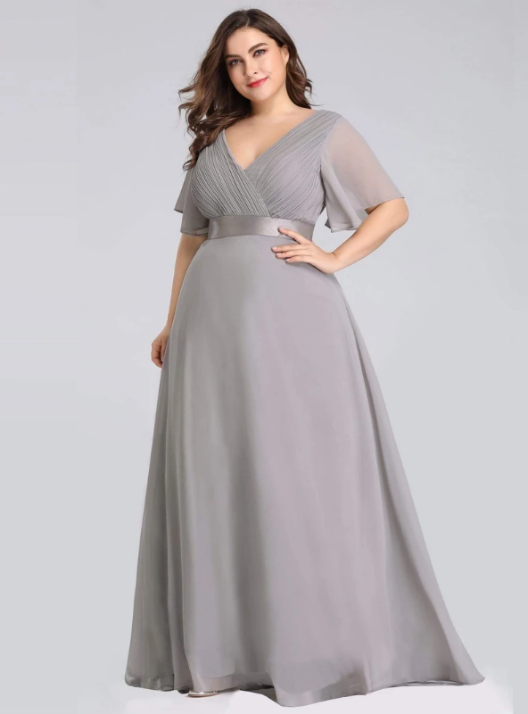 grey plus size prom dresses Zapaka Women Grey Blue Plus Size Prom Dress with Sequins A Line Deep V Neck Open Back Formal Dress, Grey Blue / US8