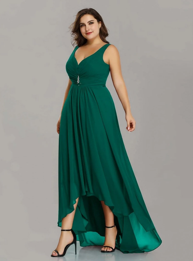 Whether You Are Looking For Dark Green Chiffon V-neck Hi Lo Pleats Plus  Size Prom