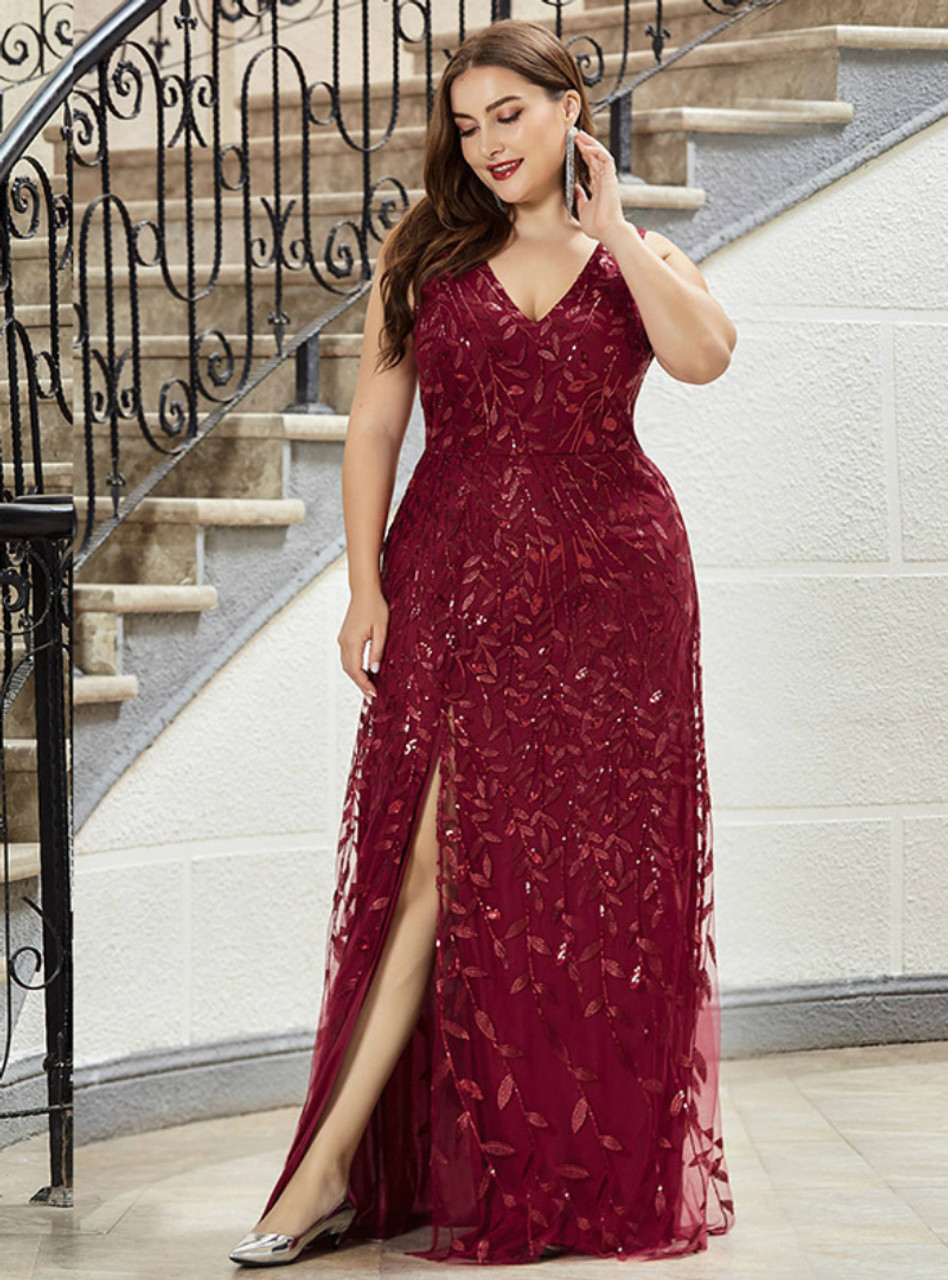 Burgundy plus shop size prom dress