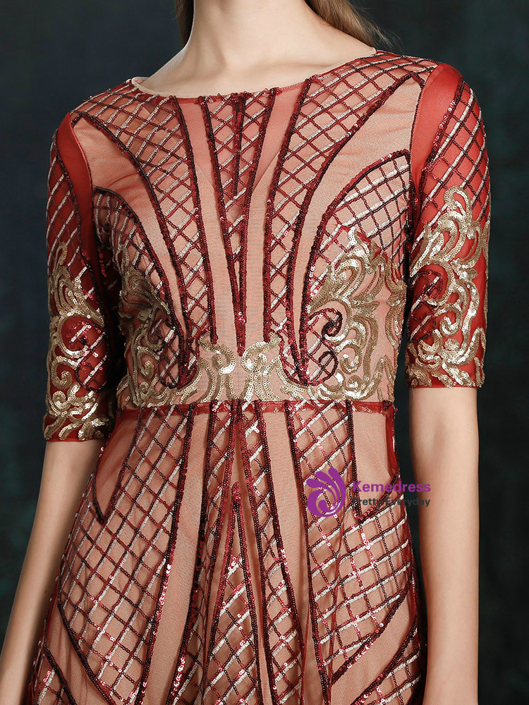Burgundy tulle sequin texture and waist detail on a mother of the bride dress