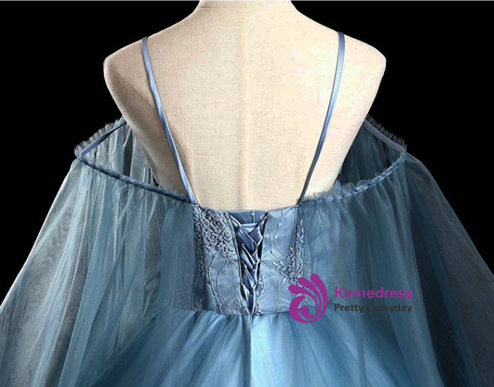 Spaghetti Strap Off The Shoulder Light Blue Ball Gown Quinceanera Dress main image 1