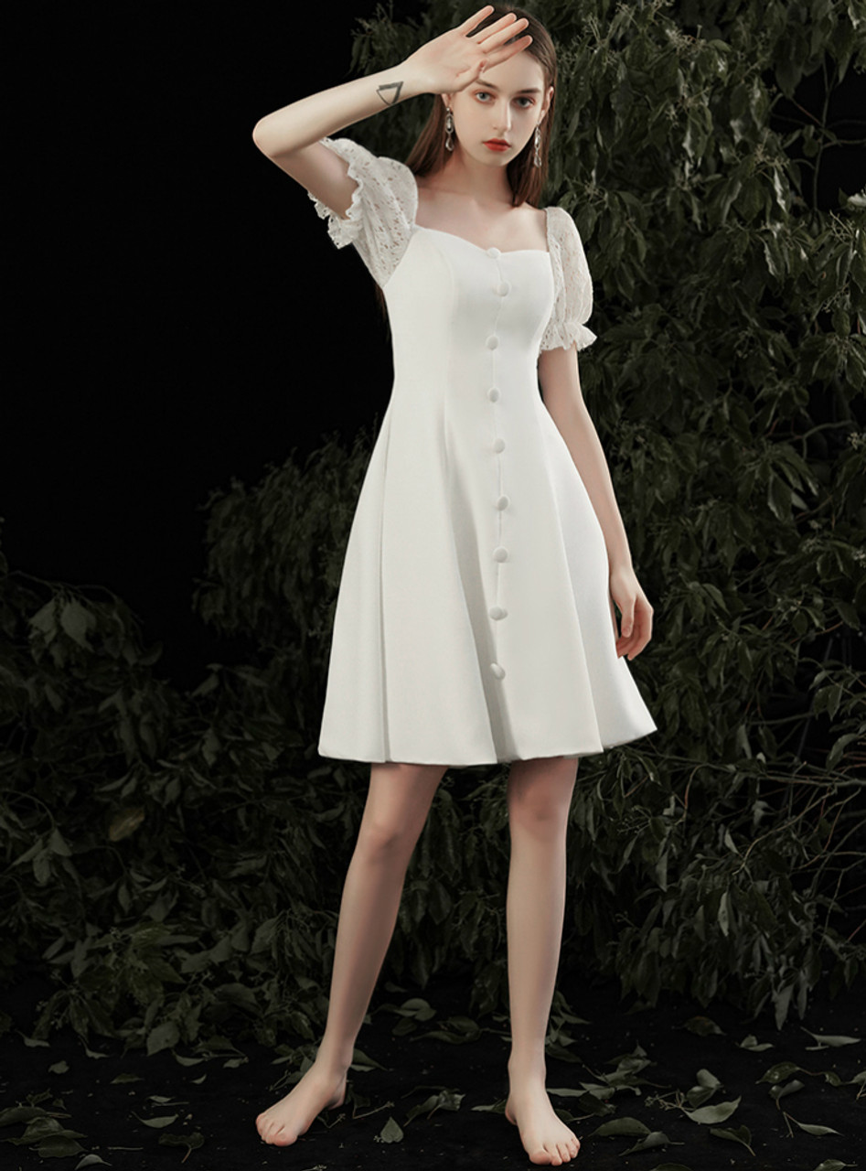 White satin knee length clearance dress