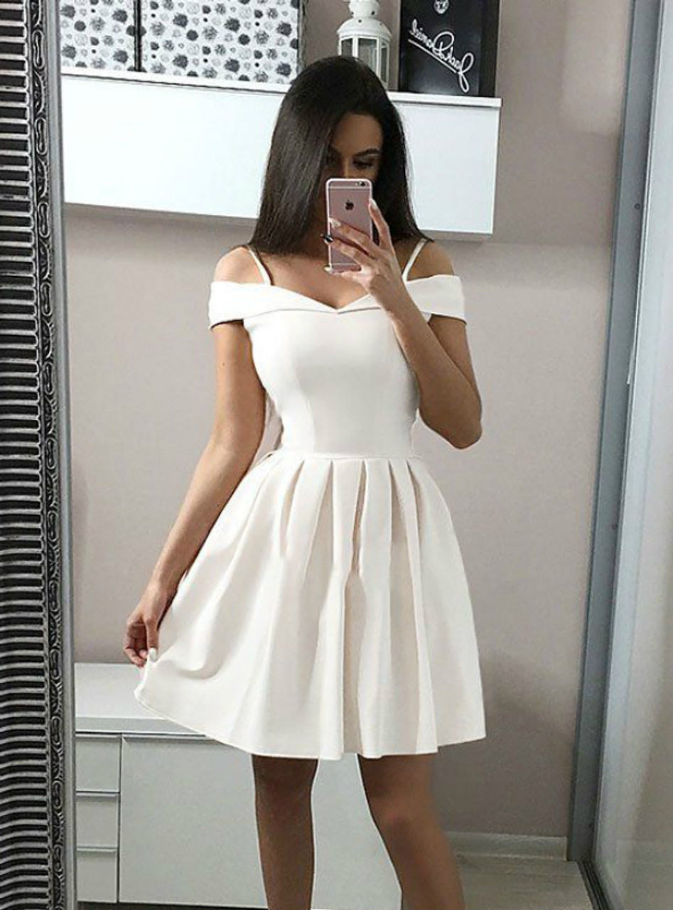 A-Line White Spaghetti Straps Satin Homecoming Dress