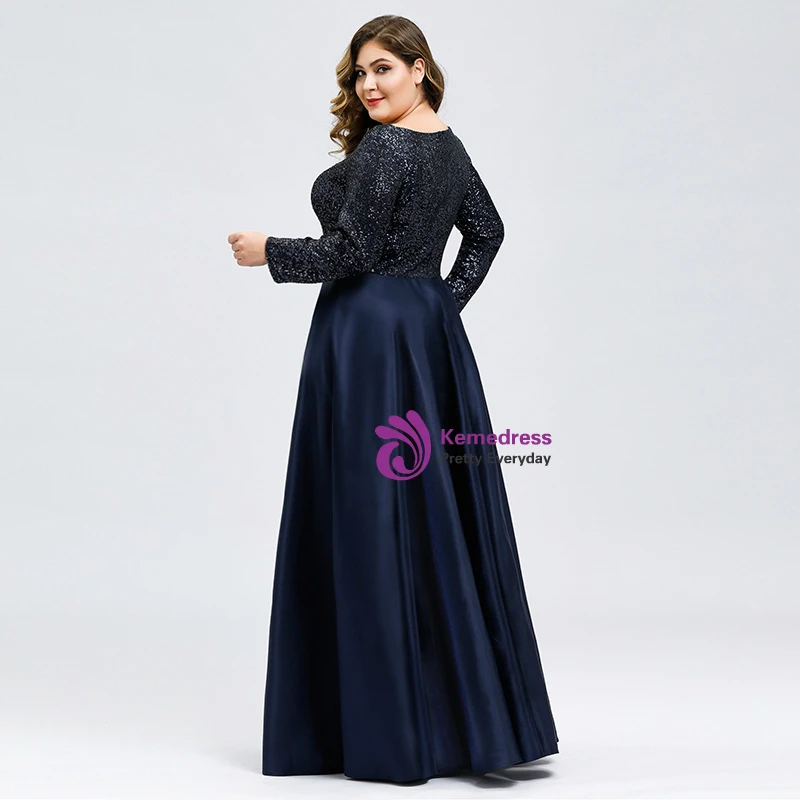 A-Line/Elegant Bateau Long Sleeves Lace Asymmetrical Satin Plus Size Prom Dresses main image 1