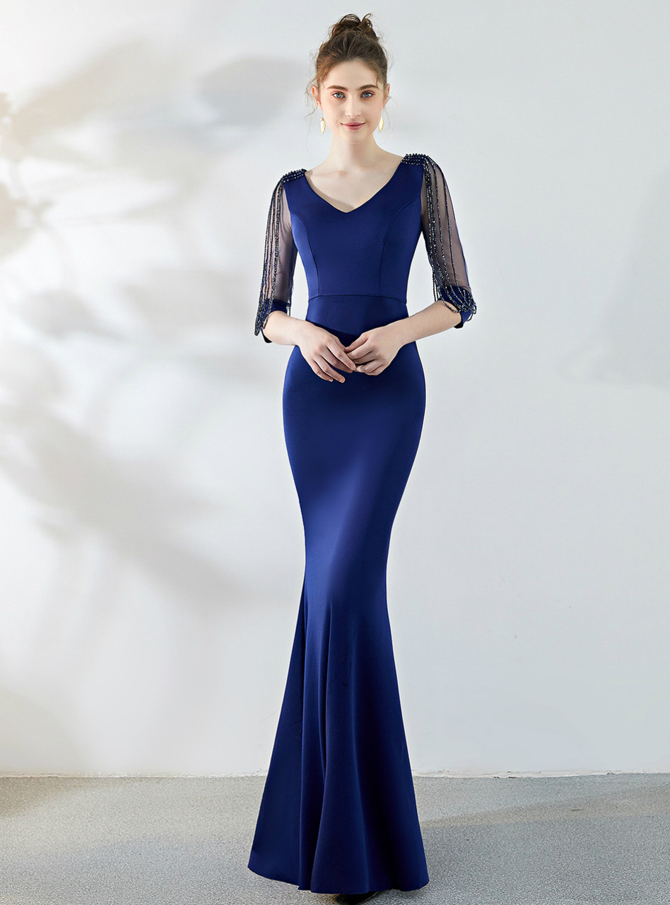 blue spandex dress Royal Blue Ruched Sides Slit Maxi Dress Small