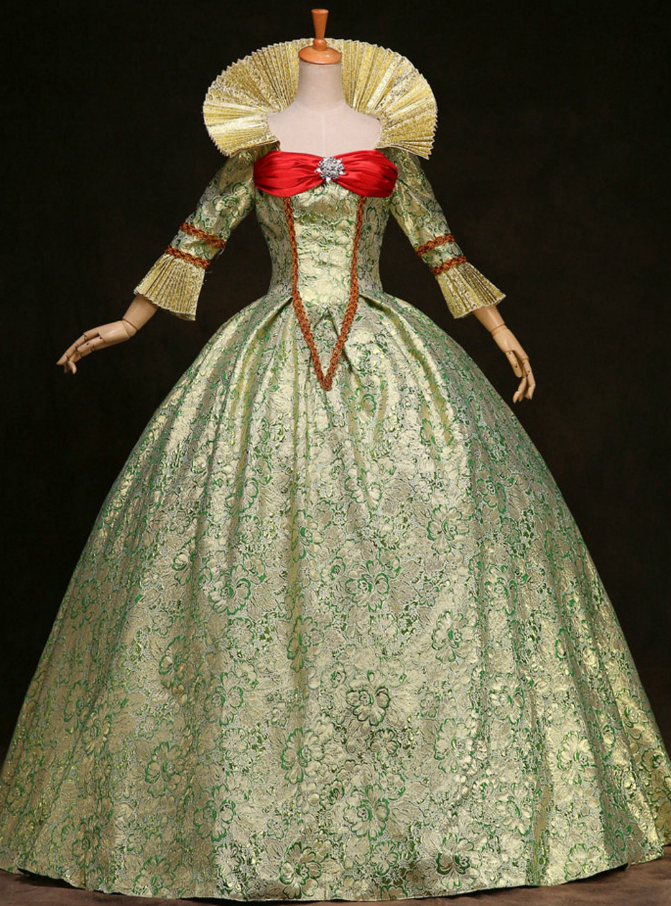 Buy From Green Ball Gown 3/4 Sleeve Big Collar Baroque Victorian Dress