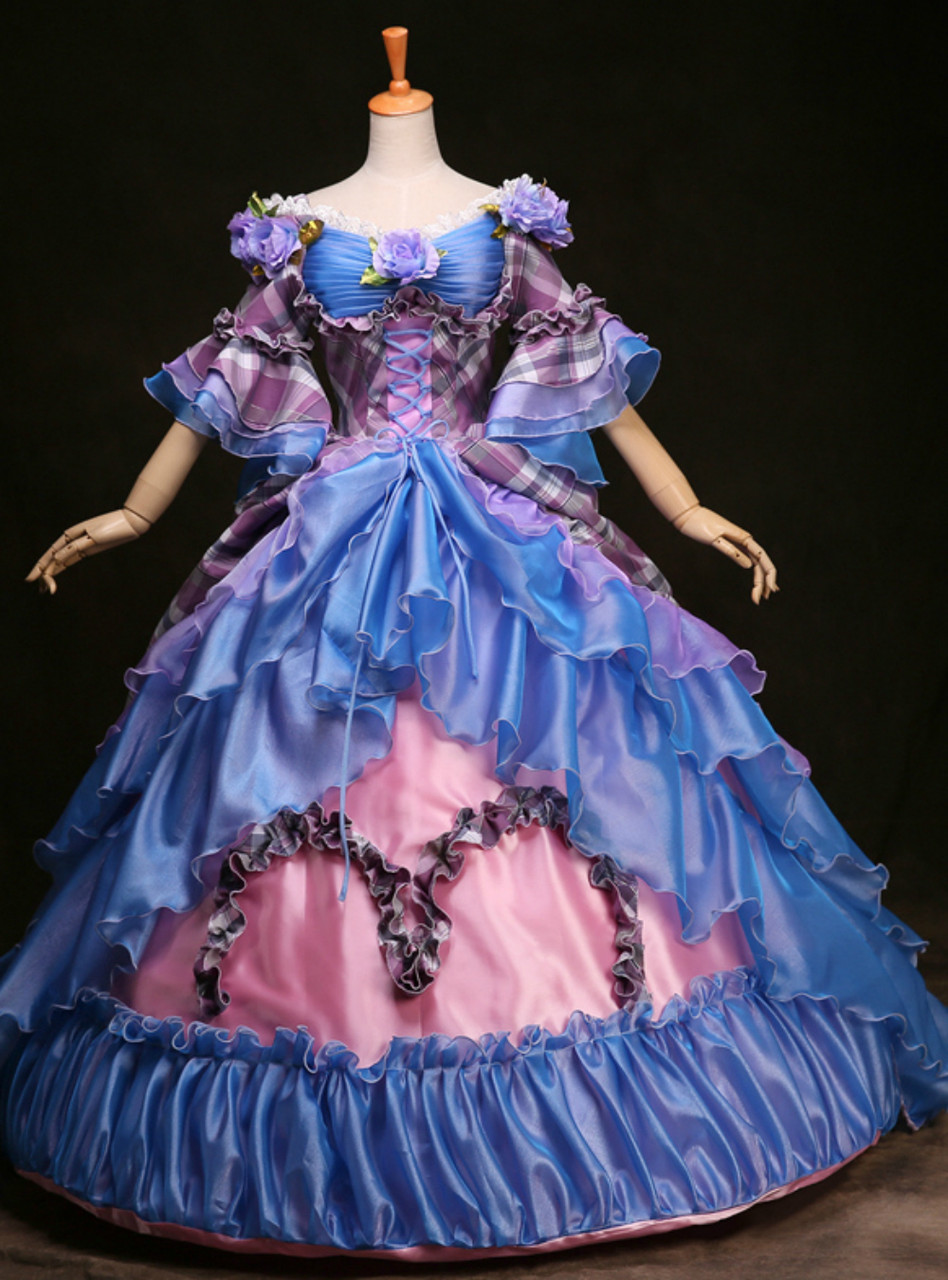 blue and pink gown