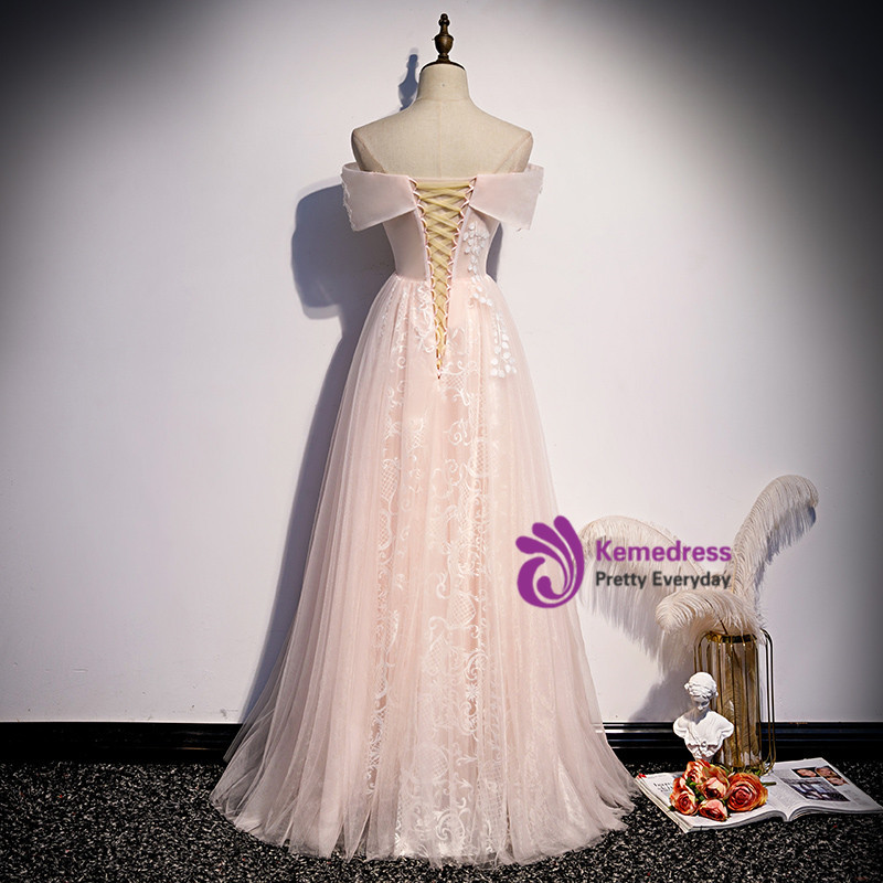Off the Shoulder Tulle Appliques Prom Dresses LBQ0623