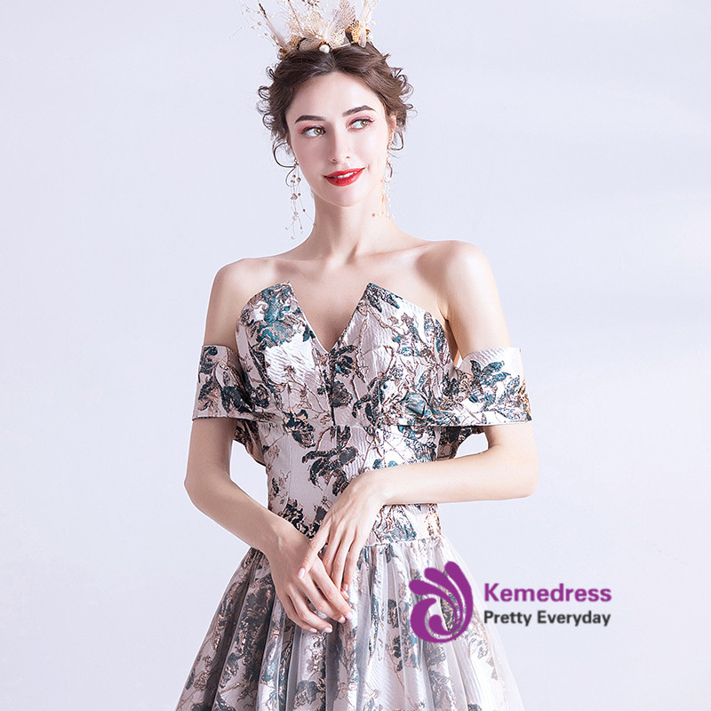 Gray Evening Dress, Off The Shoulder Prom Vintage Dress main image 1