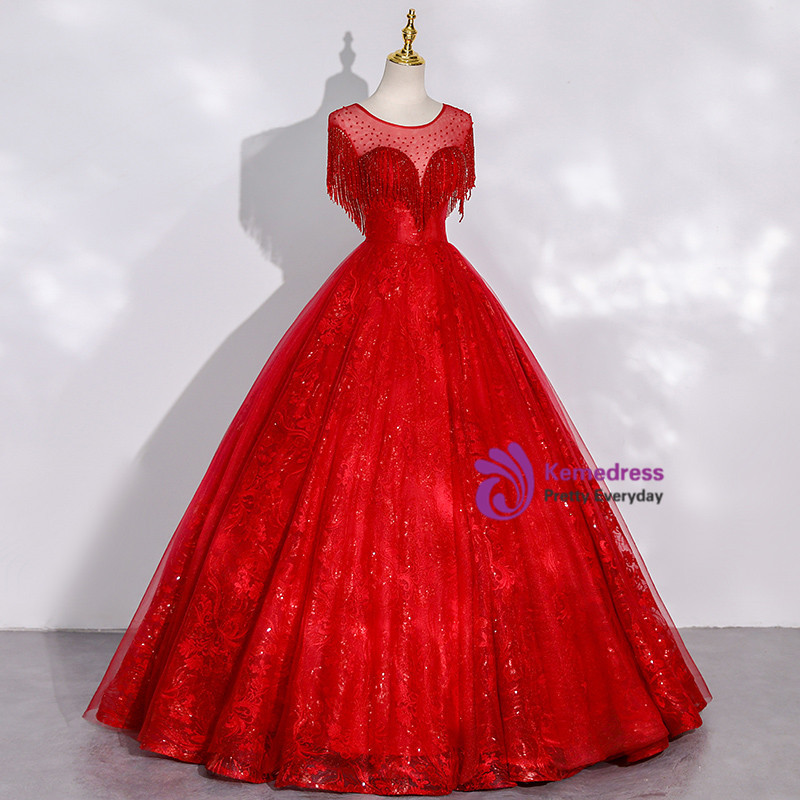 Beautiful Red Quinceanera Dress Strapless Tulle Appliques Layered Ball Gown With 3D Flowers