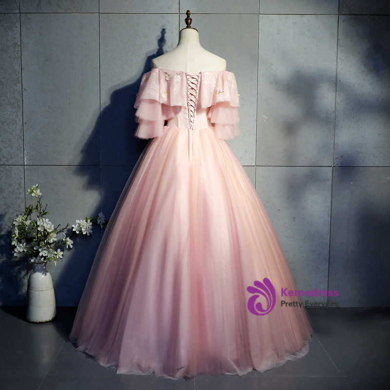 Violet Tulle Short Sleeve Appliques Quinceanera Dress main image 1