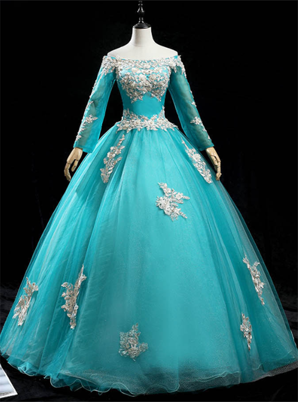 Long Sleeve Appliques Quinceanera Dress