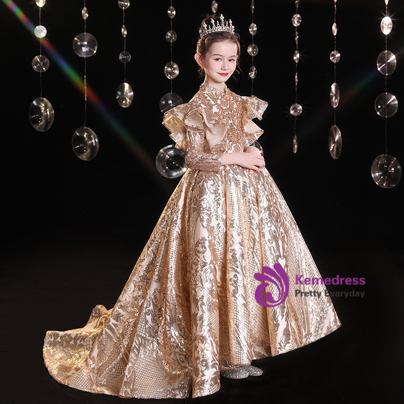 BessDress Long Sleeve Flower Girl Dress With Sequins - Holiday Party Dress BD410 - View #7