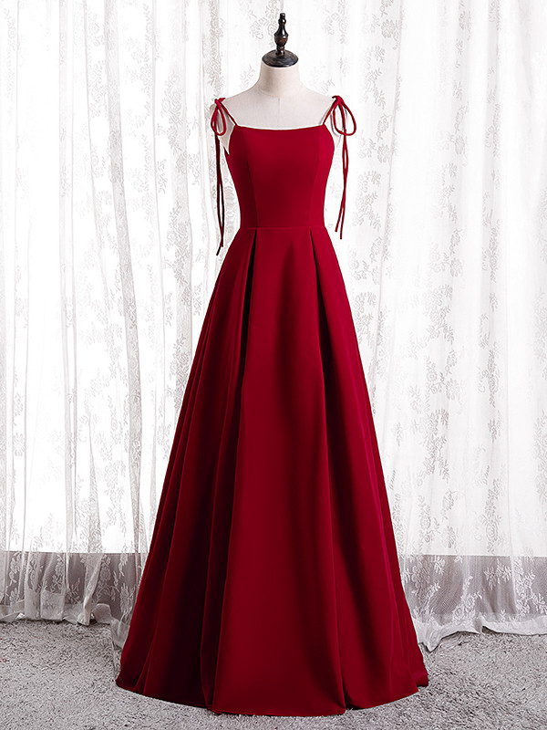 Burgundy Spaghetti Straps Backless Prom Dress