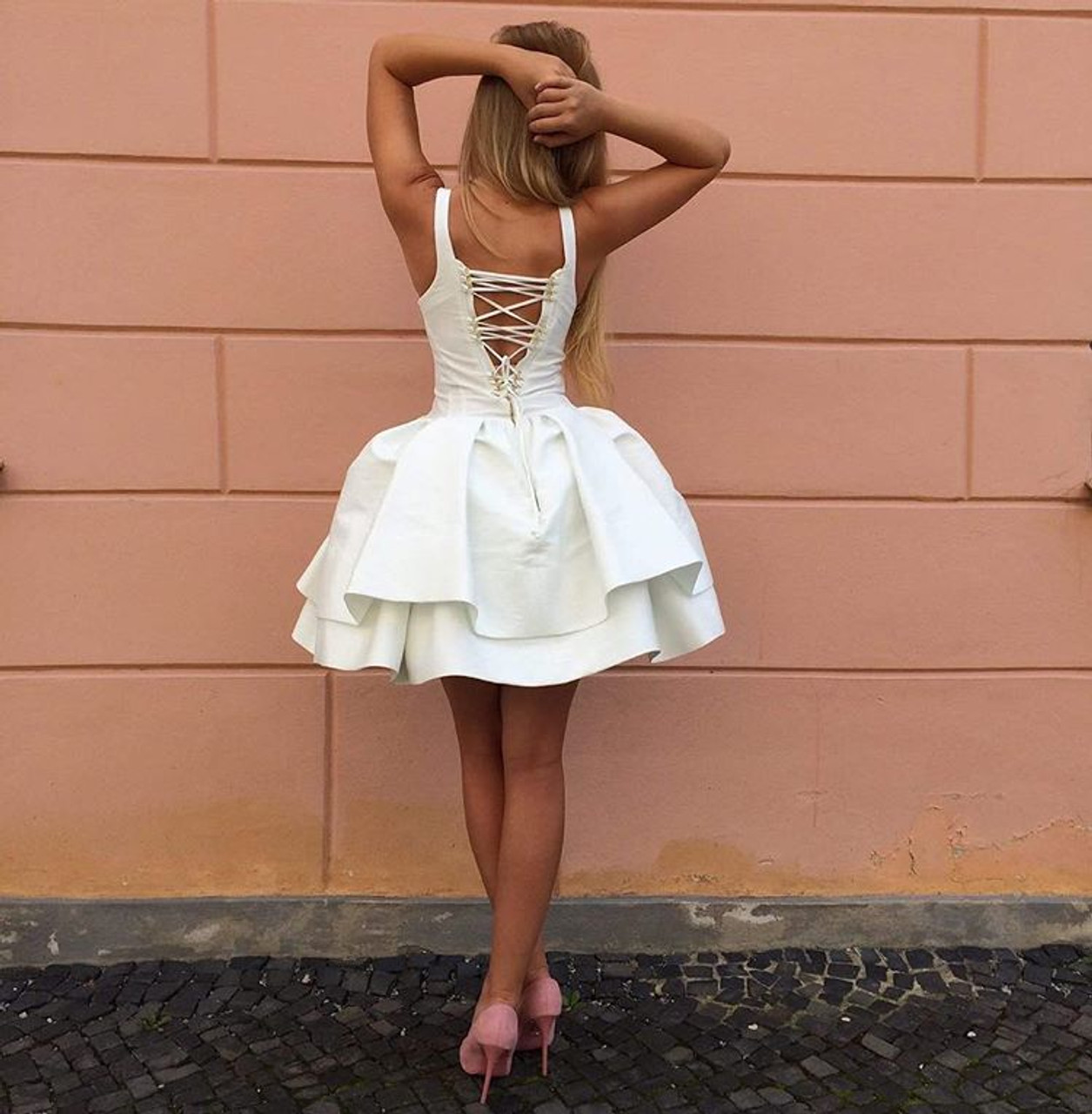 lace up back white dress