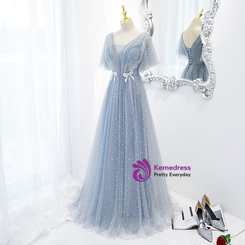 Chic Gray Prom Dress Tulle Strapless Evening Dress A-Line Birthday Dress DP05196 main image 0