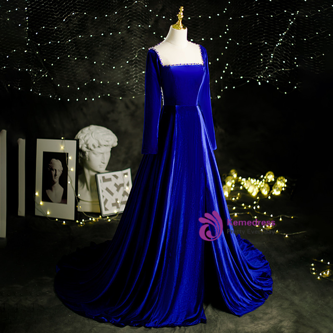 Evening Dresses Velvet Long Sleeve Off Shoulder Maxi Formal Gowns —  Bridelily