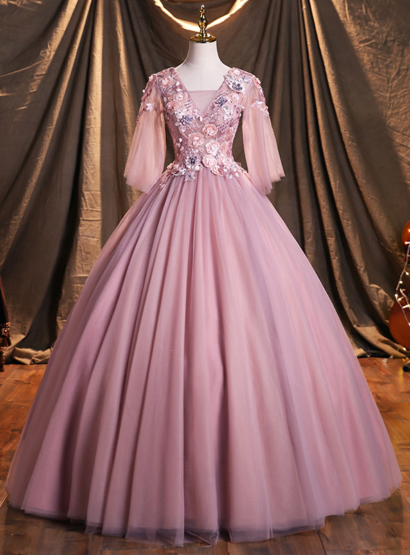 Violet Tulle Short Sleeve Appliques Quinceanera Dress main image 0