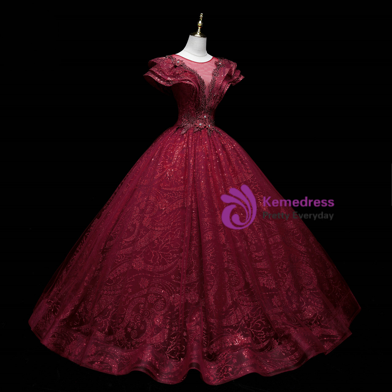 Charming Burgundy Sequins Long Quinceanera Dress, Prom Gown