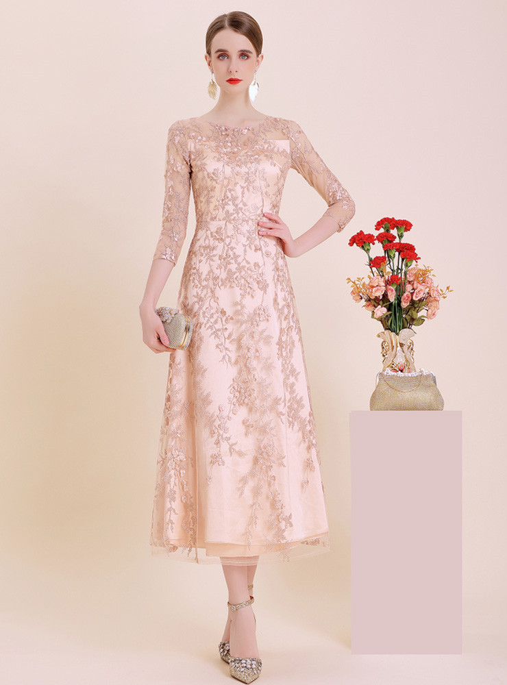 sachin and babi light blue dress Elegant Gray Lace and Chiffon 3/4 Sleeve Tea-length Dress main image 1