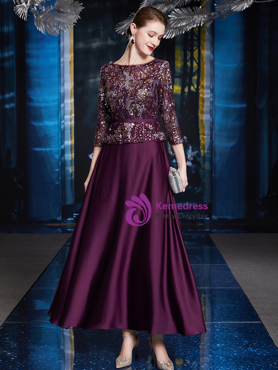 Purple mother of the sales bride dresses tea length