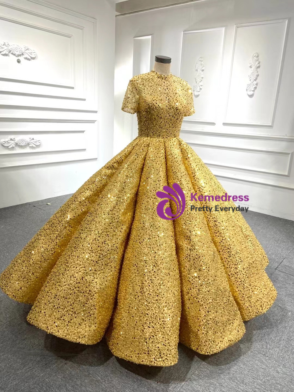 Sexy Gold Sequins High Leg Slit Straps Formal Dress, Sequins Long Party Dress