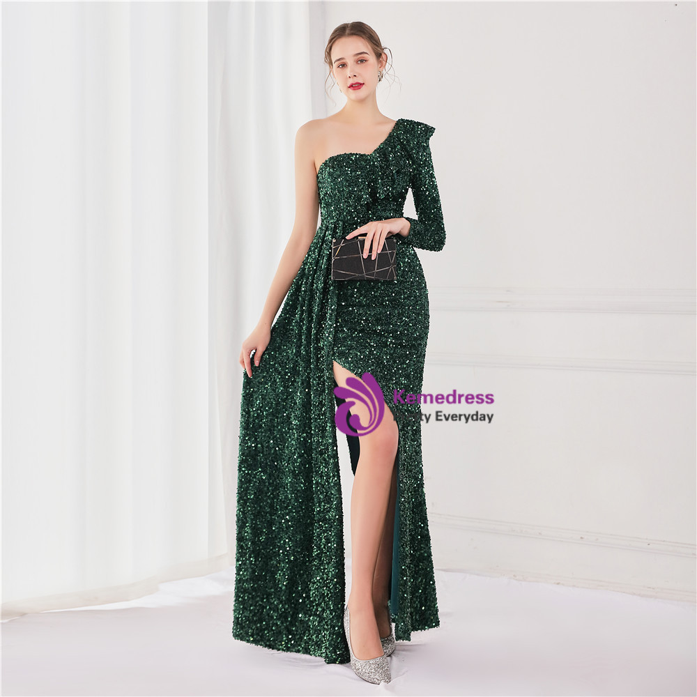 Green Fashion Shaded Sequence Party Wear Bodyfit Dress