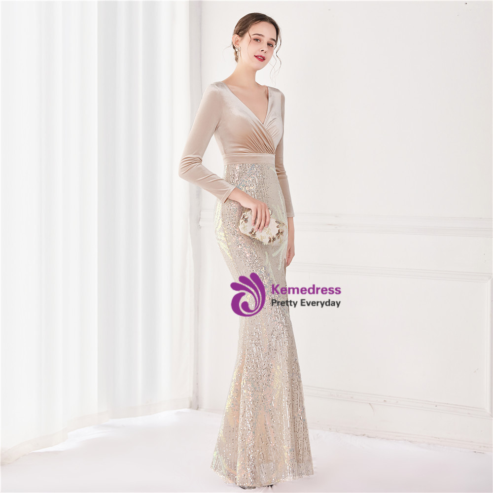 Saashi Apricot V-Neck Mini Dress with Ruffles, Classic Long Sleeve Elegant Style main image 1