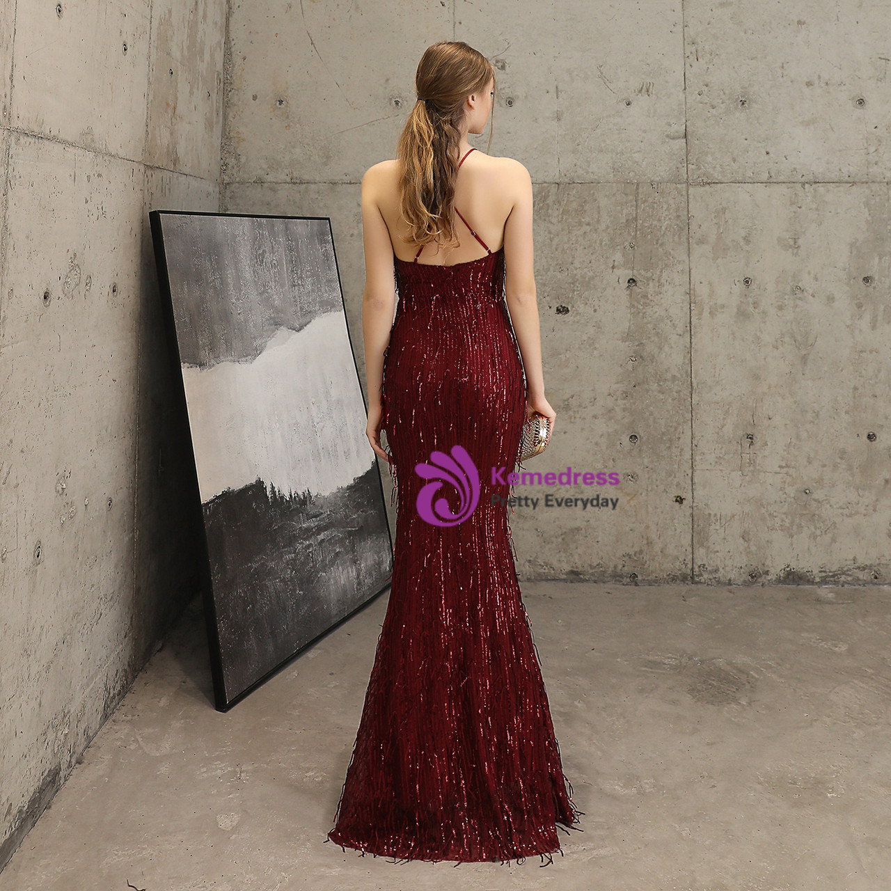 Dahlia rhinestone halter dress - Burgundy