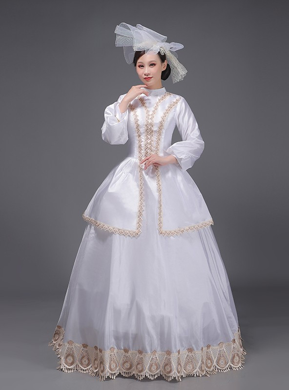 White High Neck Long Sleeve Baroque Victorian Dress