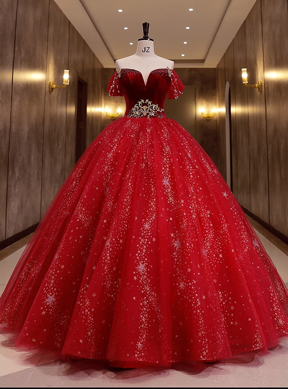 burgundy off the shoulder quince dress Dancing Queen 5067 Long Quinceanera Dress Burgundy / Large