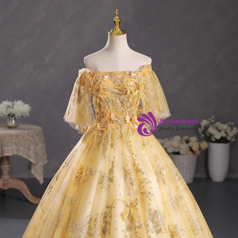 Off Shoulder Sleeveless Gold Sequins Appliques Bow Knot Burgundy Quinceanera Dress WQ1367
