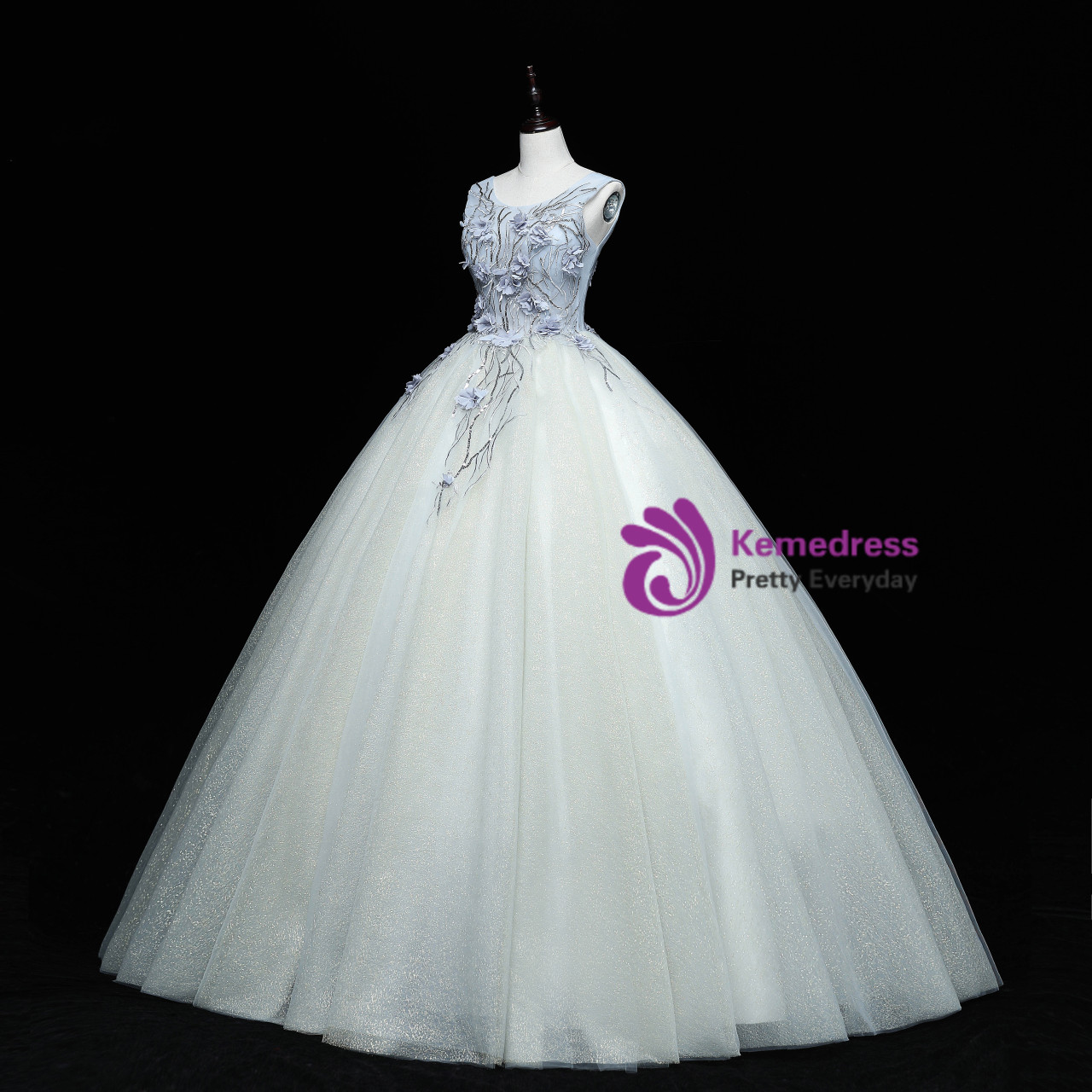 Tulle Sequins Appliques Short Sleeve Quinceanera Dress main image 0