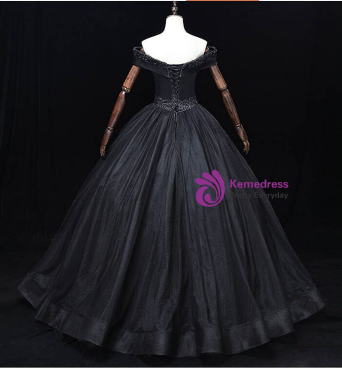 Black Tulle Off the Shoulder Beading Quinceanera Dress