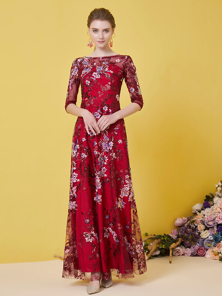 Tulle Long Lace AppliqueV Neck Mother of the Bride Dresses for Women
