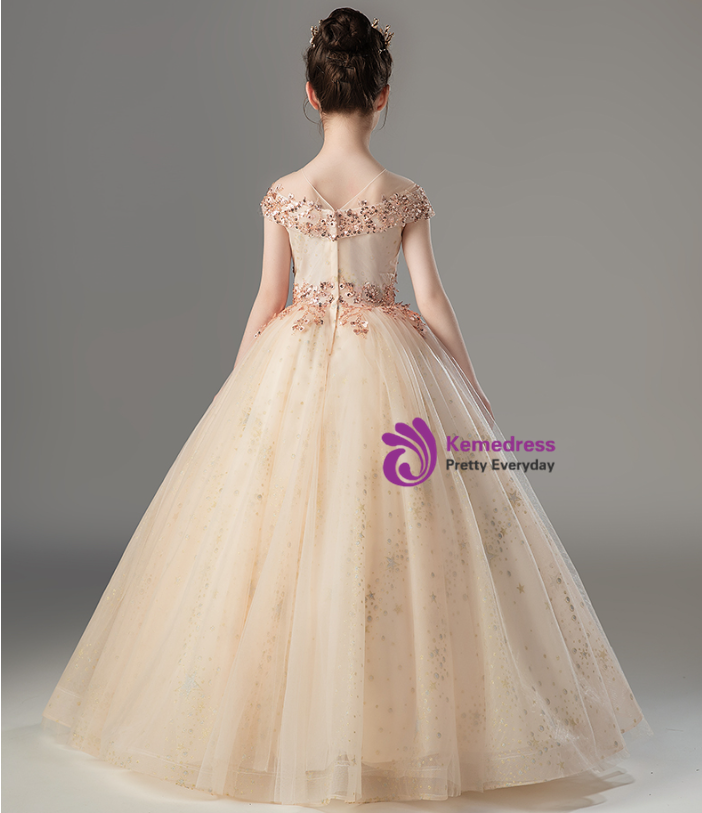 Champagne Sequin Tulle Flower Girl Dress