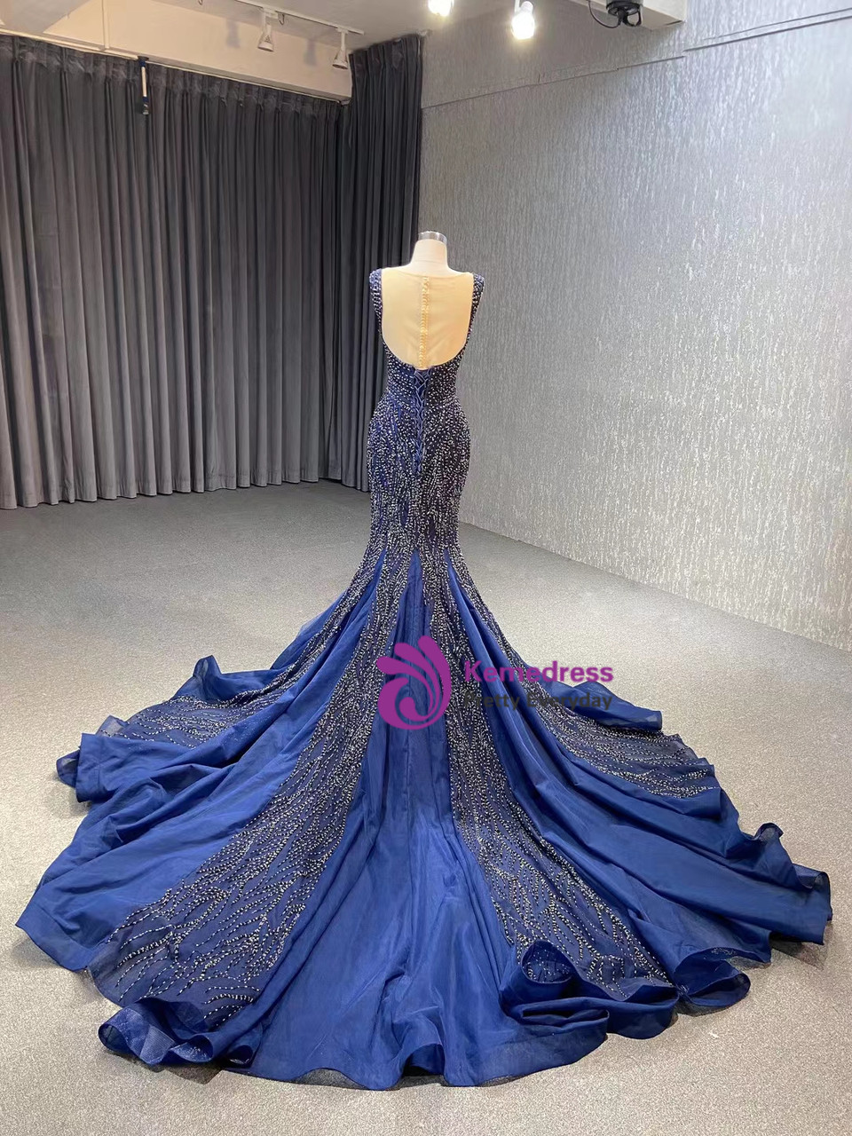 mermaid trumpet wedding dress Mermaid Strapless Chapel Train Tulle Lace Applique Backless Wedding Dress
