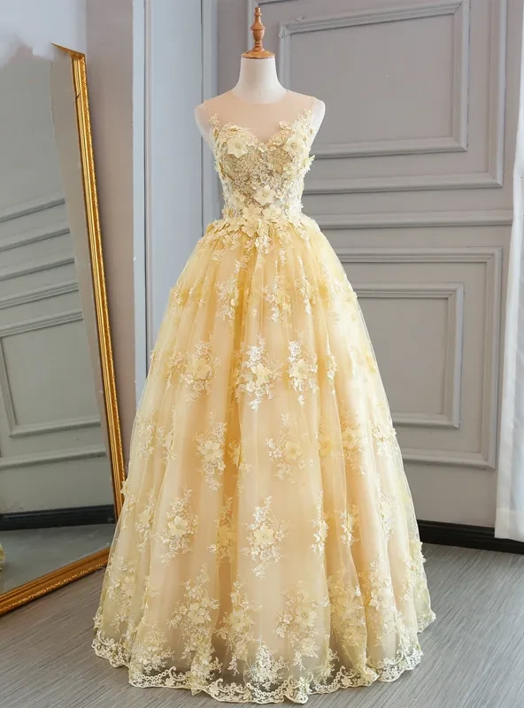 yellow flower prom dress Faviana Floral Tulle and Lace Prom Dress 11251 Rose/Multi / 6