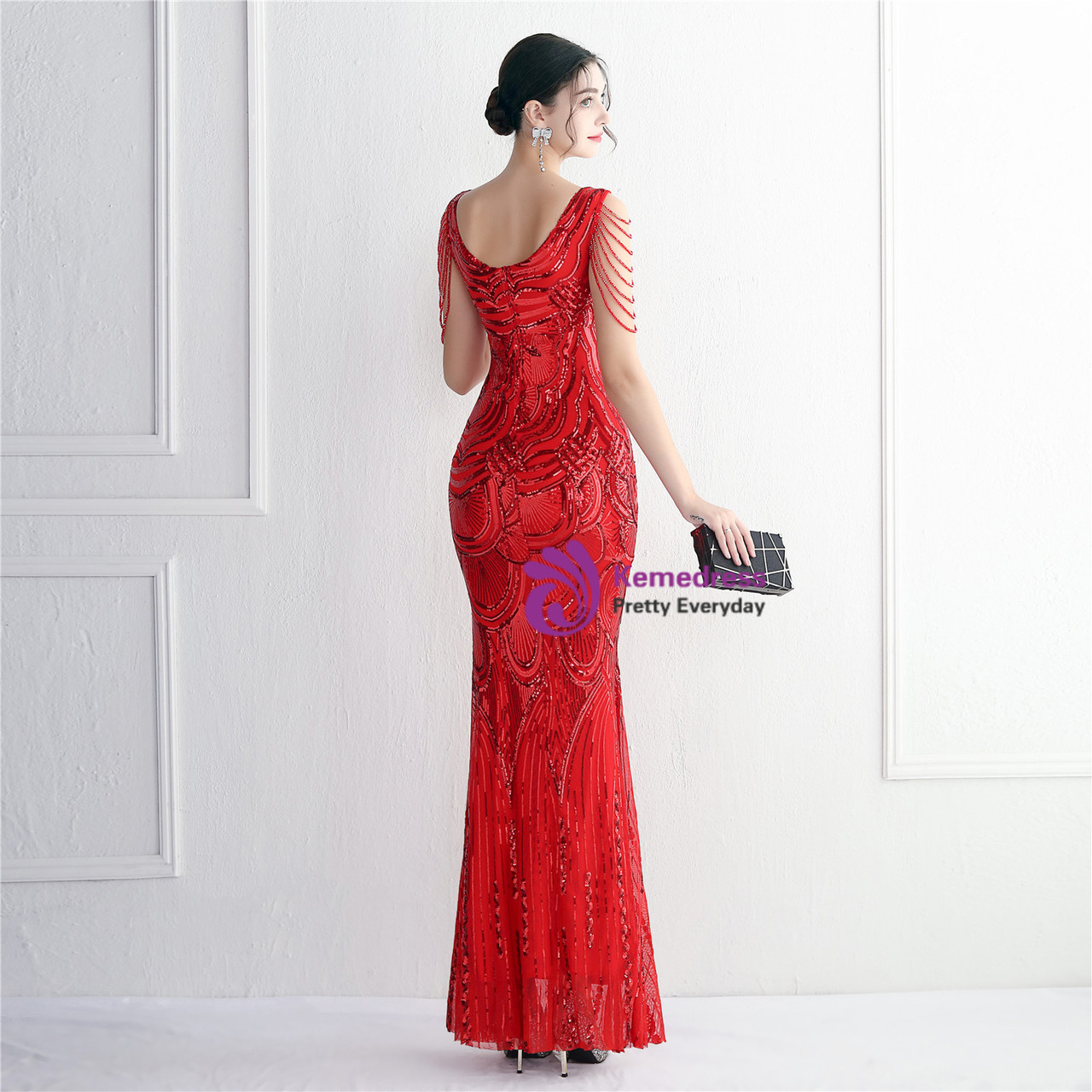 Sexy V Neck Red Long Party Dress