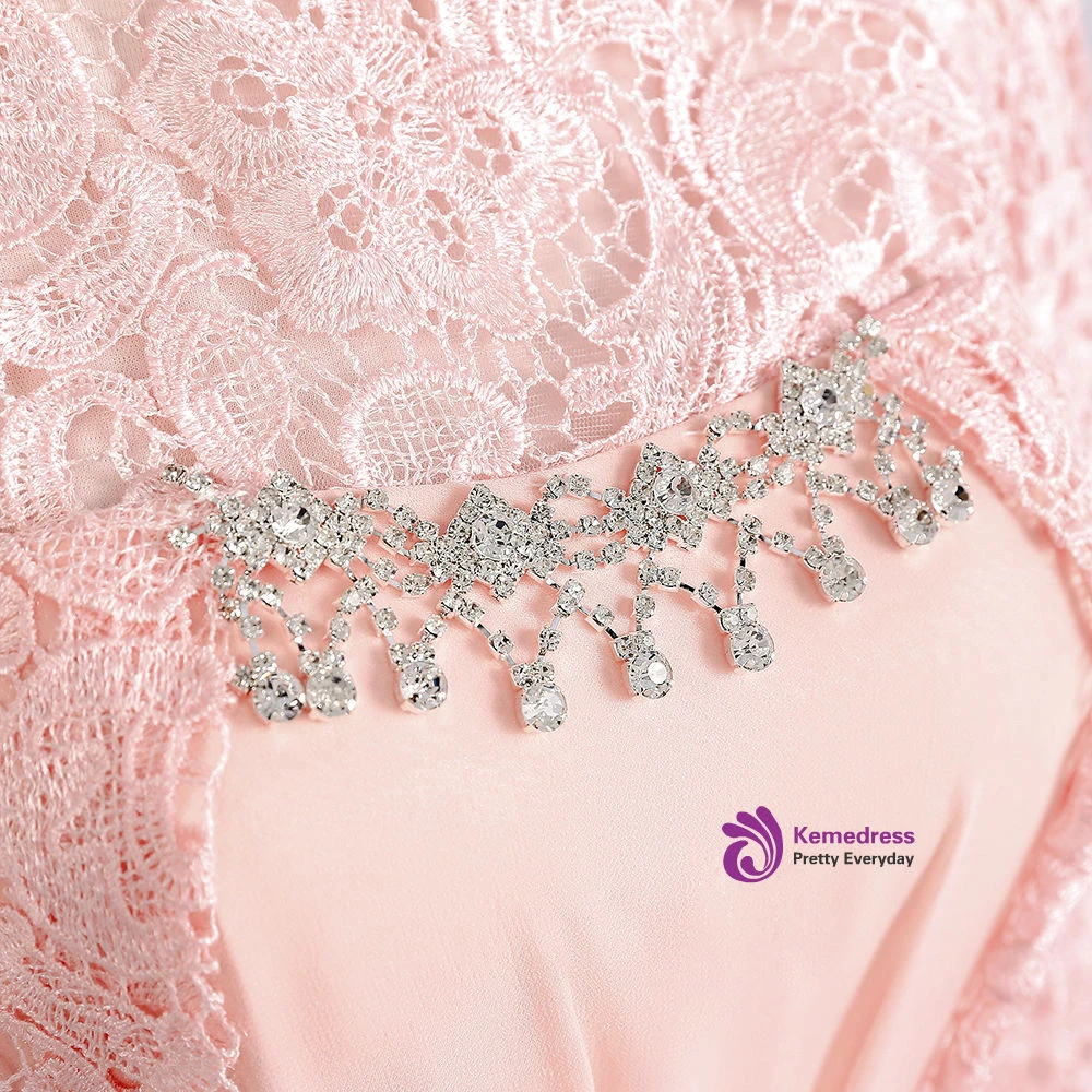 Floral lace and crystal waist detail on a chiffon mother of the bride dress