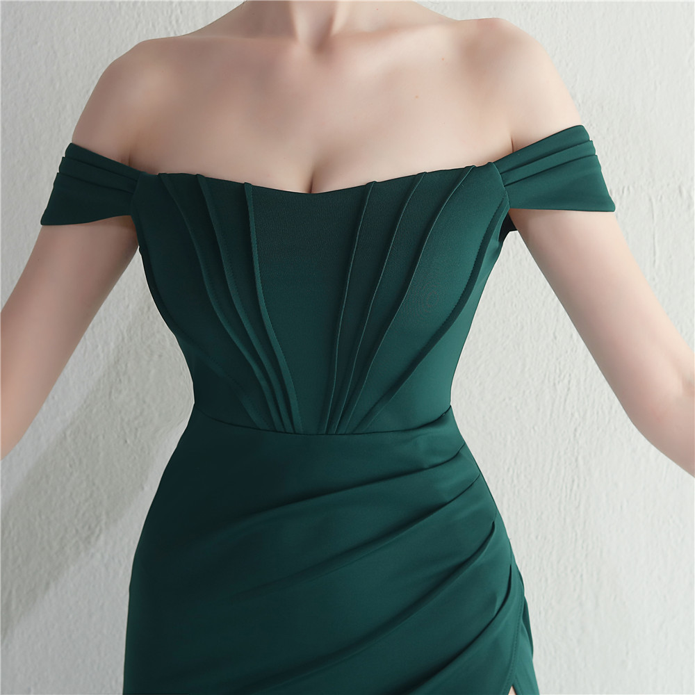 Dark Green Sequin Strapless Mermaid Feather Split Dress