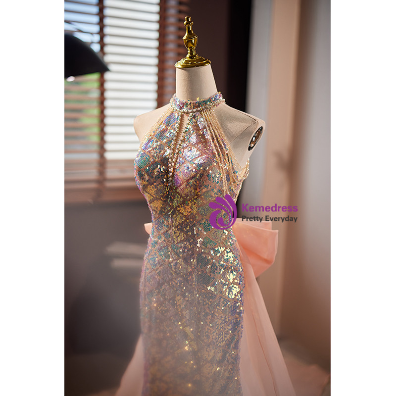 chinese dress ladies Dusty Pink Strapless Ruffles Mermaid Prom Dress Long with Slit main image 0