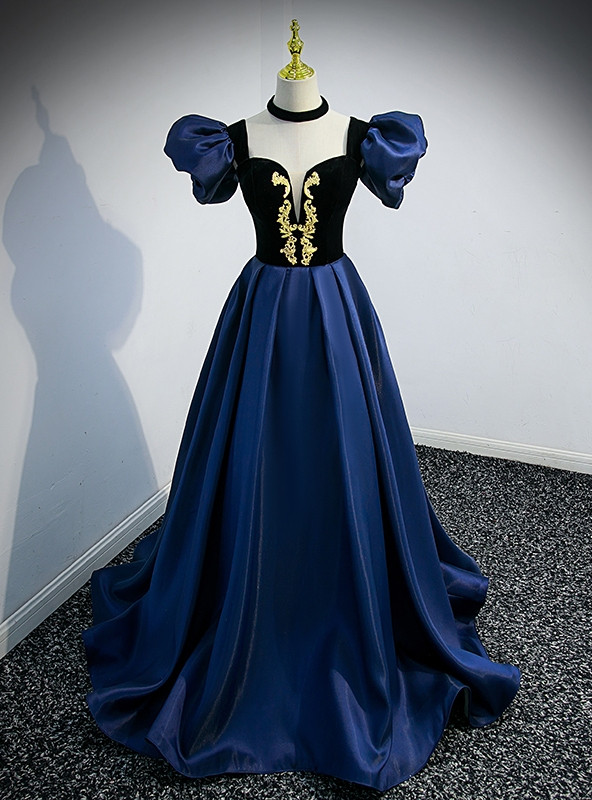 open lace back dress Zapakasa Women Navy Strapless Sweetheart Beaded Prom Dress with Split, Navy / US10