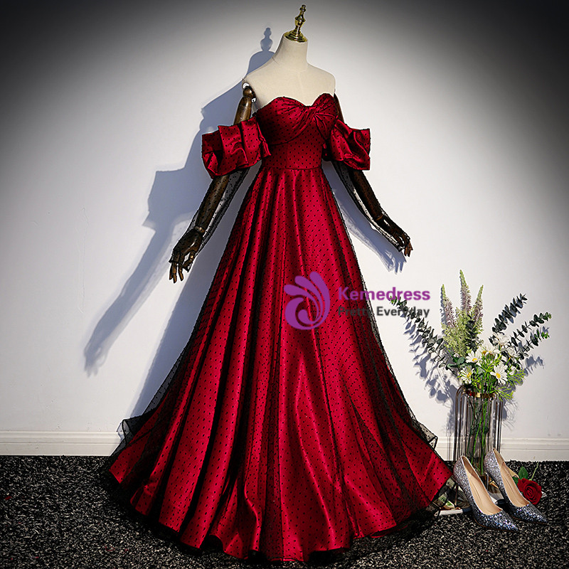Burgundy sweetheart tulle tea length prom dress       fg2804