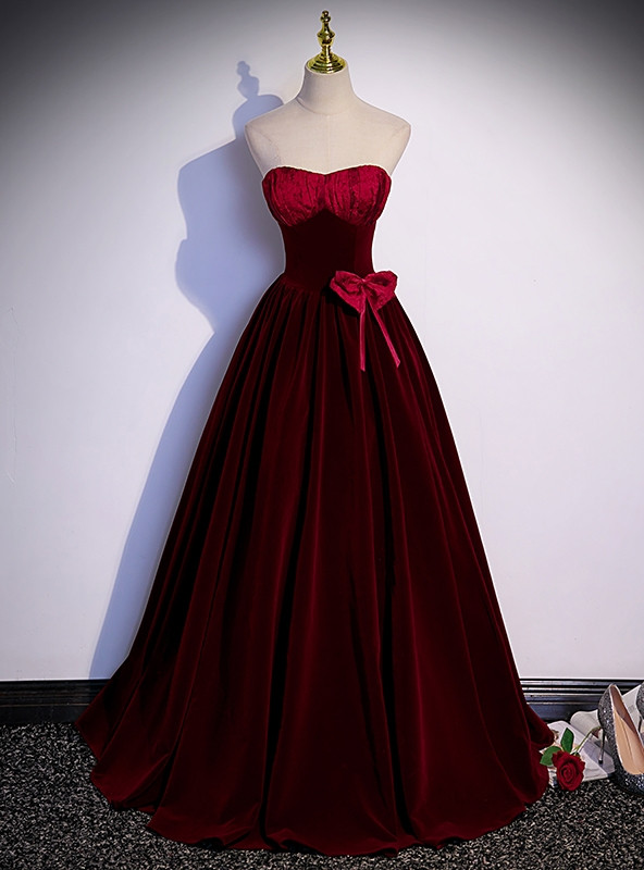 burgundy velvet strapless dress Burgundy Velvet Strapless Prom Dress XF251195 main image 0