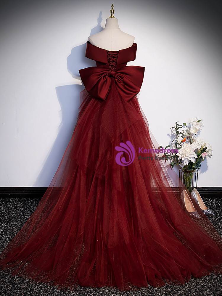 Off-the-shoulder Mermaid Stretch Satin Prom Dresses Burgundy Plus Size