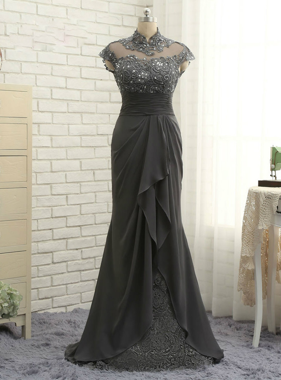 Gorgeous Plus Size Gray 2017 Mother Of The Bride Dresses Mermaid Cap Sleeves